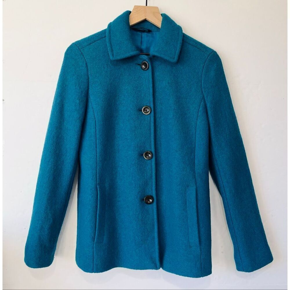 Lands End Teal Wool Coat  Womens Size 6
